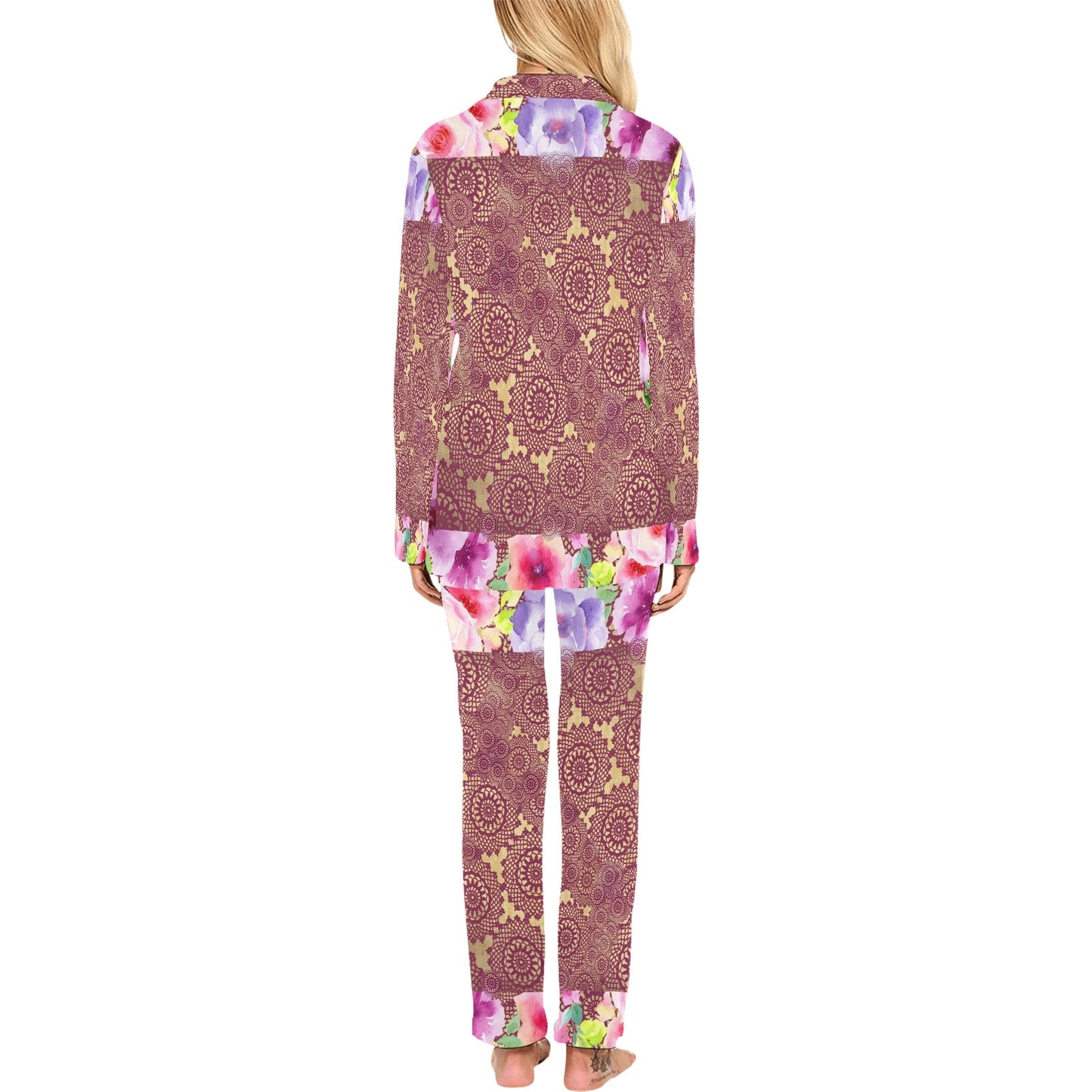 Victorian printed lace pajama set, design 13 Women's Long Pajama Set (Sets 02)