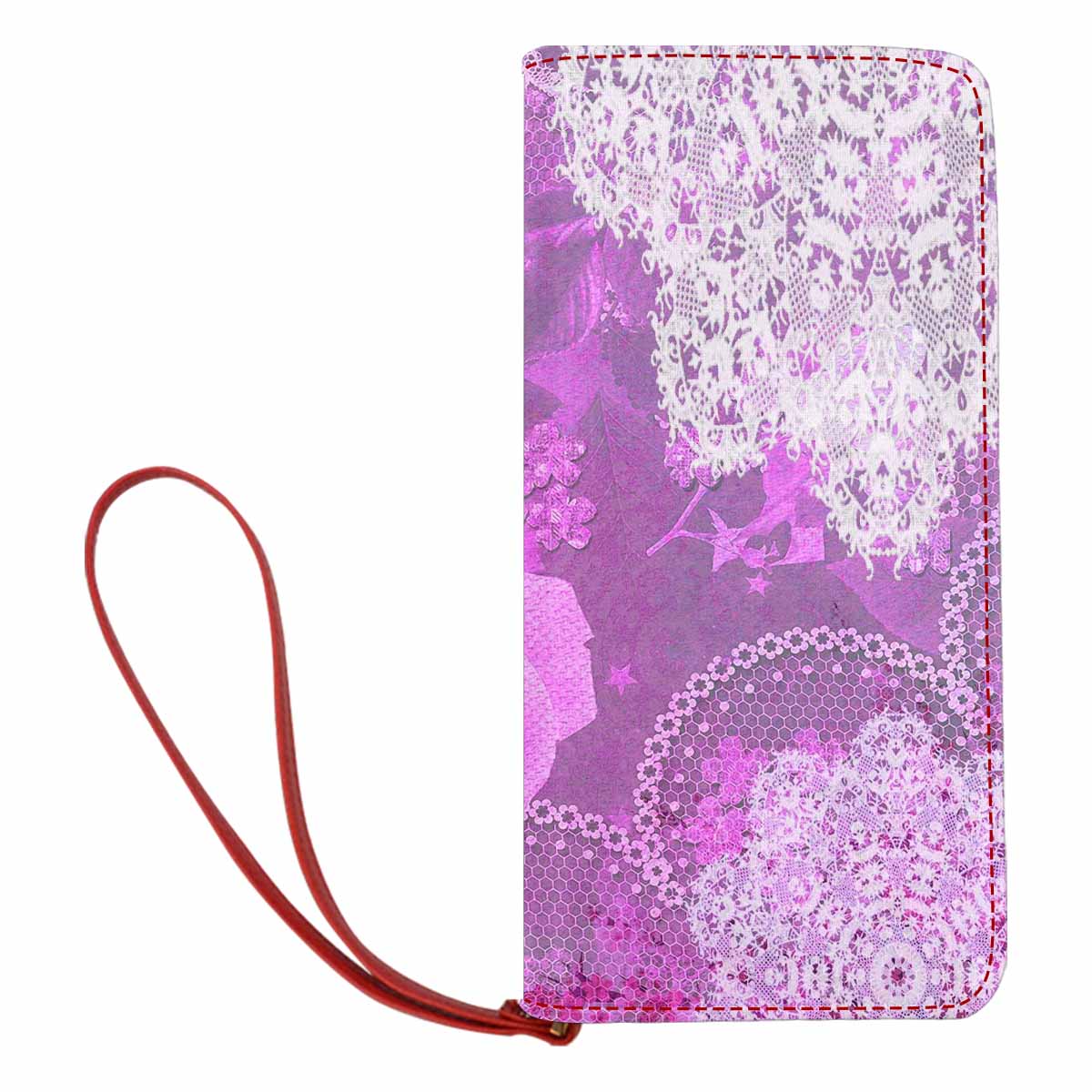 Victorian lace print womens wallet, clutch purse, red trim, design 03