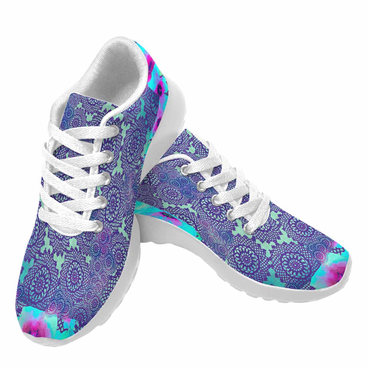 Victorian lace print, womens cute casual or running sneakers, design 14