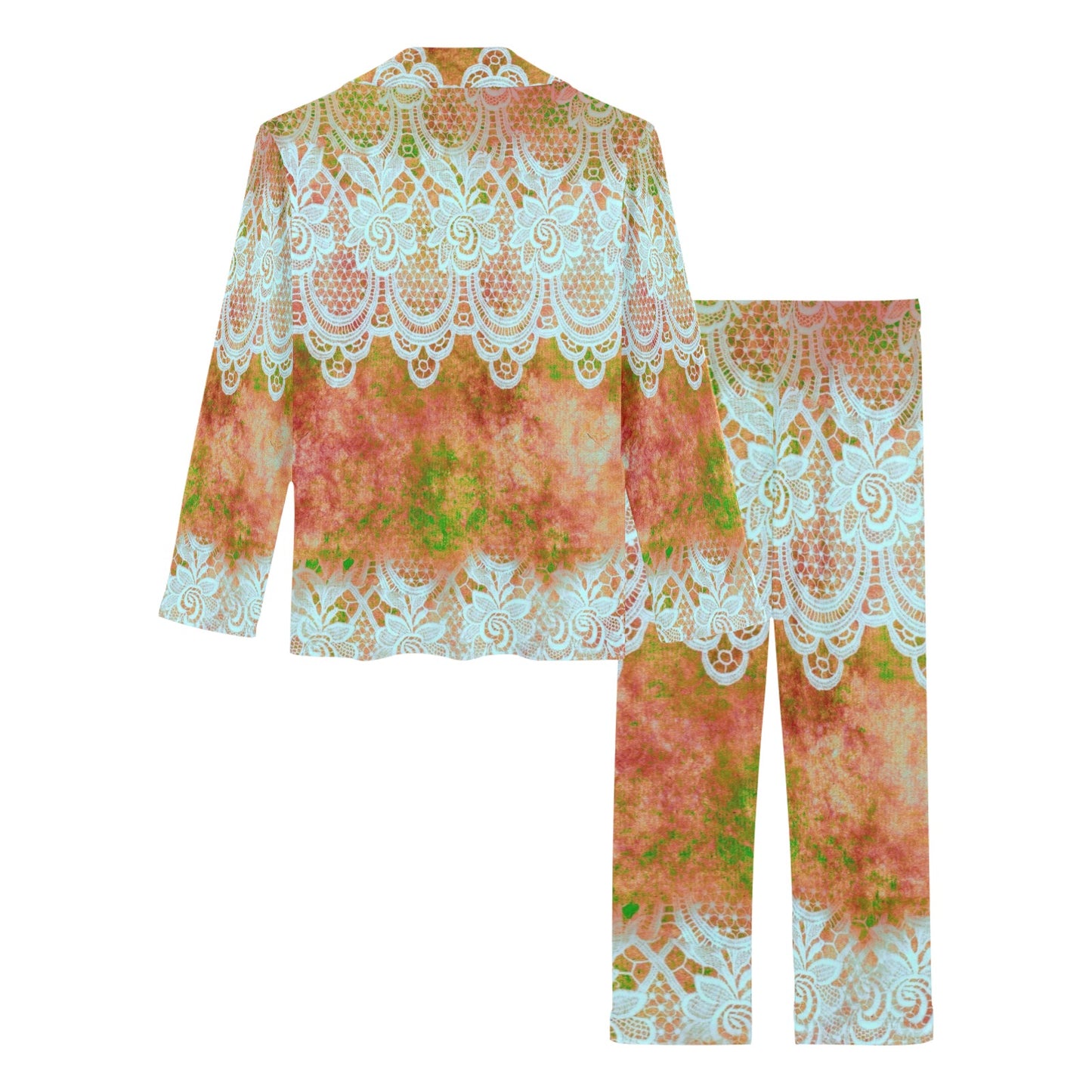Victorian printed lace pajama set, design 31 Women's Long Pajama Set (Sets 02)