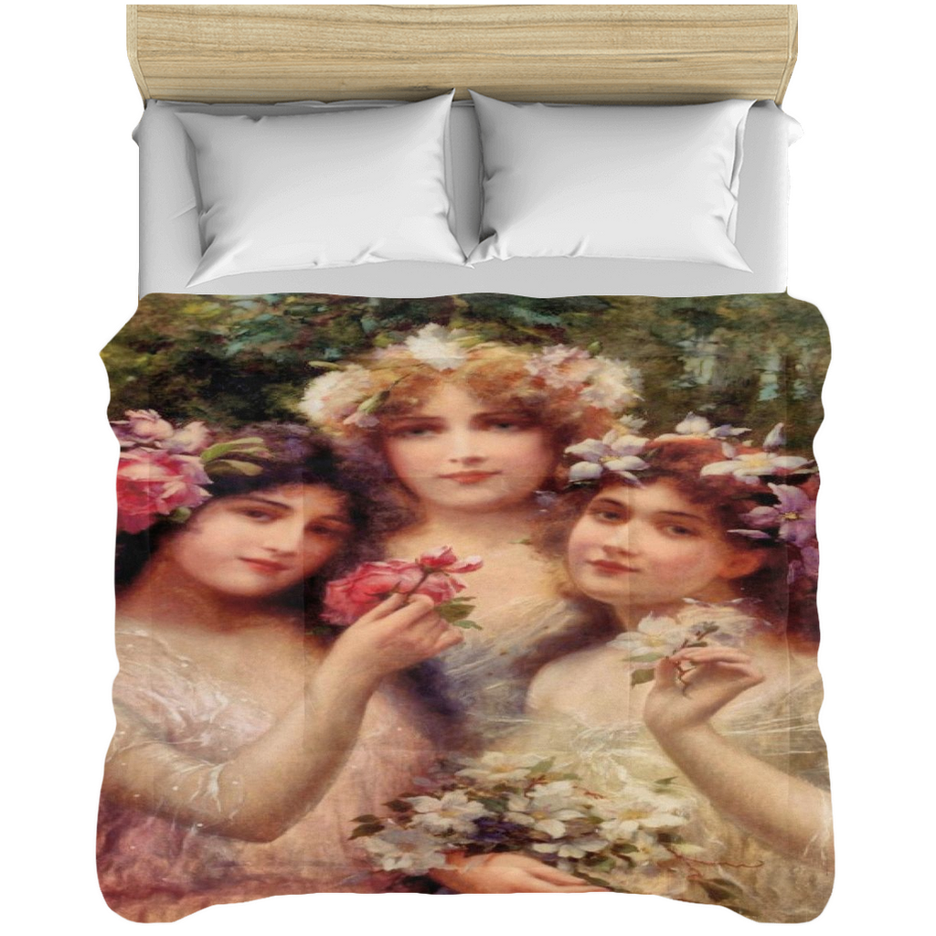 Victorian lady design comforter, twin, twin XL, queen or king, The Three Graces
