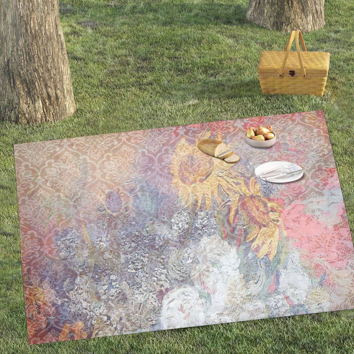 Vintage Floral waterproof picnic mat, 81 x 55in, Design 54x