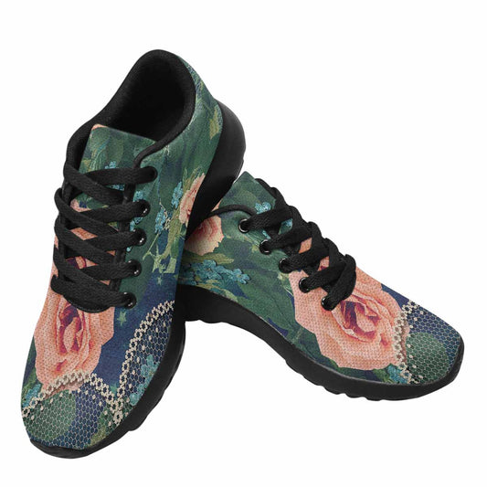 Victorian lace print, womens cute casual or running sneakers, shoes, design 01