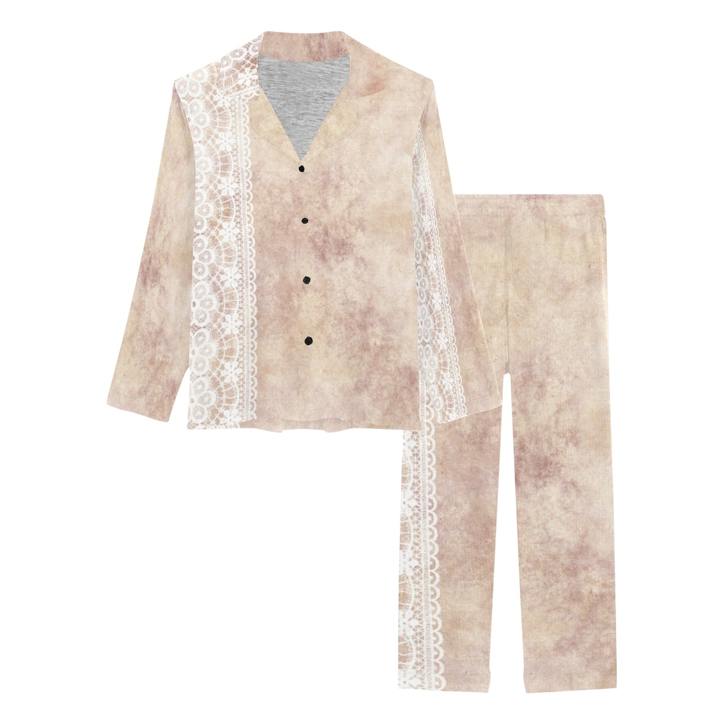 Victorian printed lace pajama set, design 35 Women's Long Pajama Set (Sets 02)