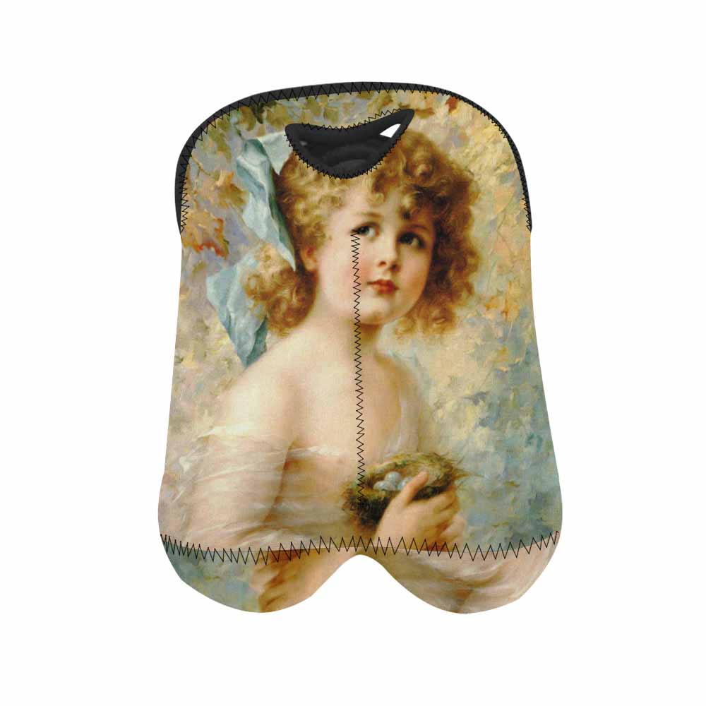 Victorian girl design 2 Bottle wine bag, Girl Holding a Nest