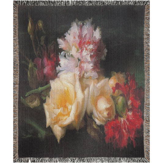 100% cotton Vintage Floral design woven blanket, 50 x 60 or 60 x 80in, Design 30