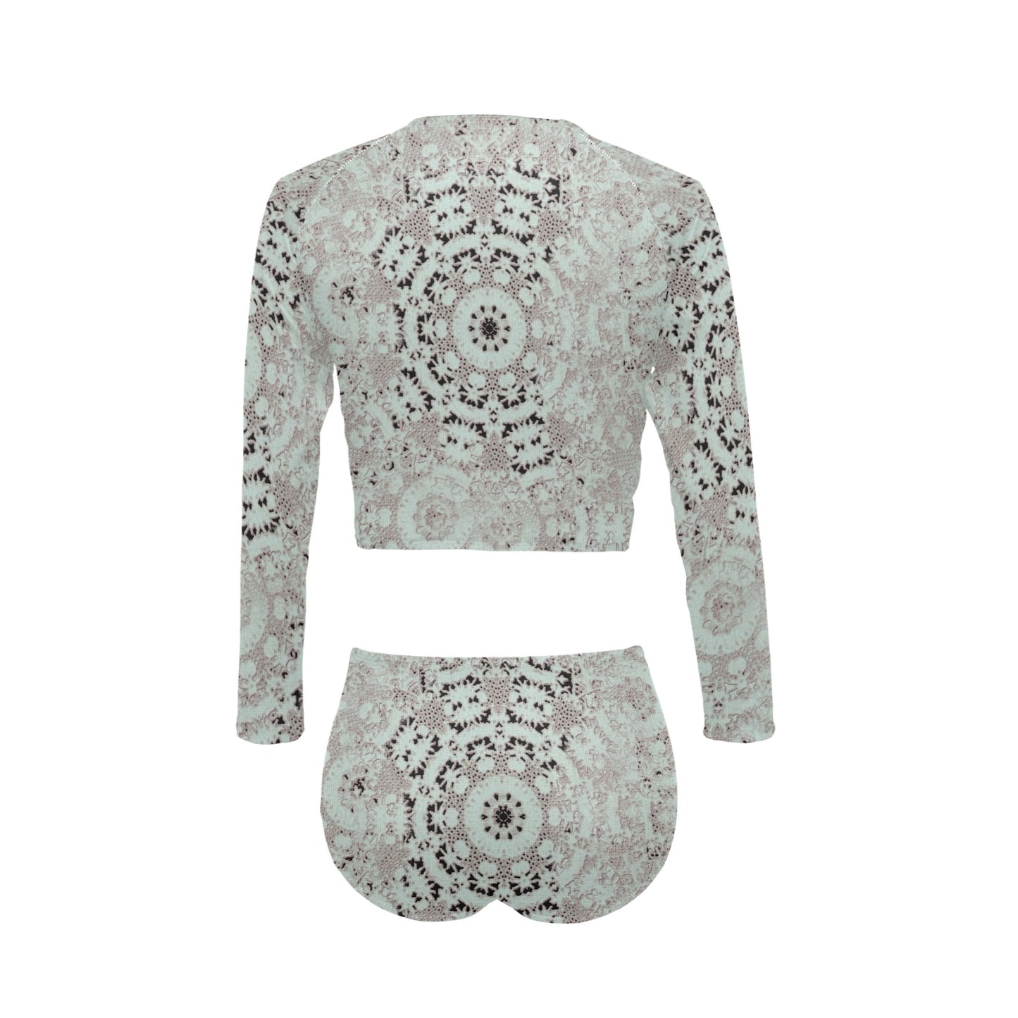 Victorian printed lace, long sleeve 2pc swimsuit, beachwear, design 51 Long Sleeve Bikini Set (Model S27)