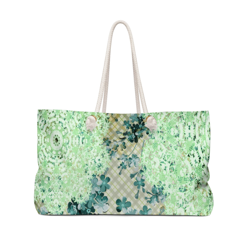 Victorian lace print weekender bag, large, design 53