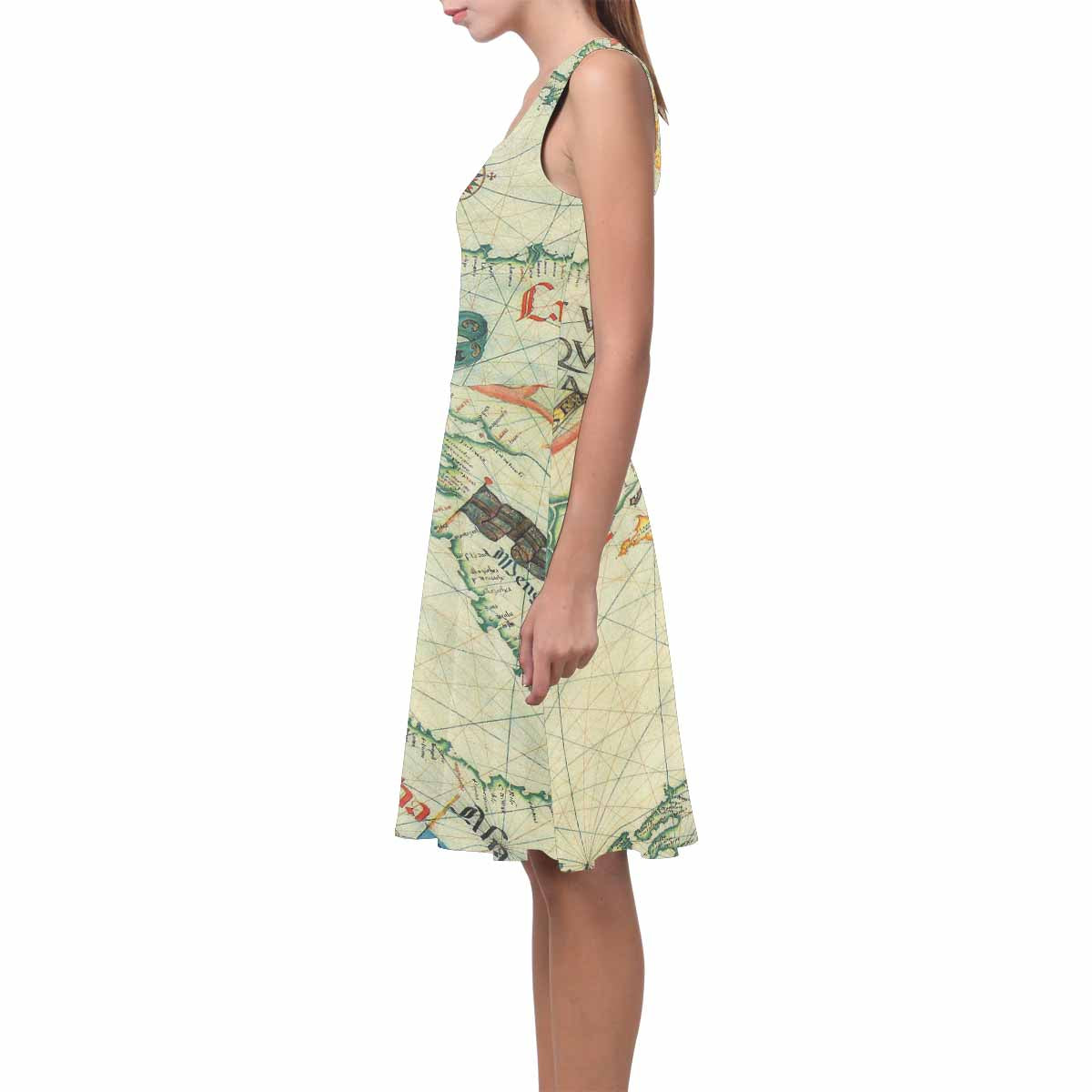 Antique Map casual summer dress, MODEL 09534, design 27