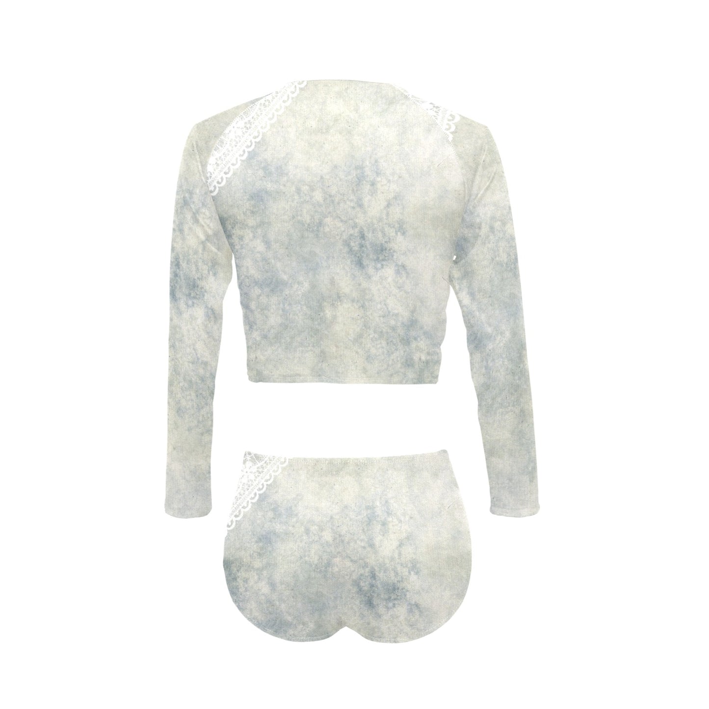 Victorian printed lace, long sleeve 2pc swimsuit, beachwear, design 36 Long Sleeve Bikini Set (Model S27)