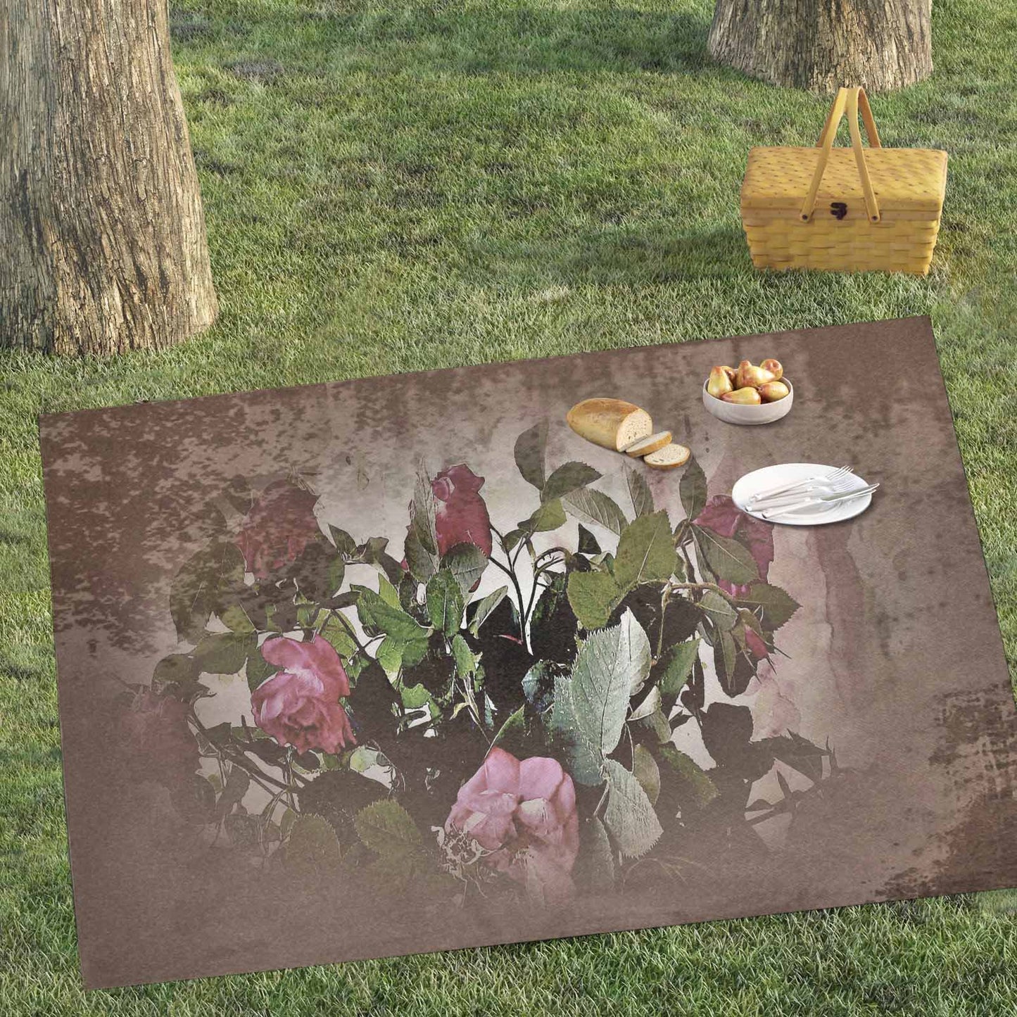Vintage Floral waterproof picnic mat, 81 x 55in, Design 22x