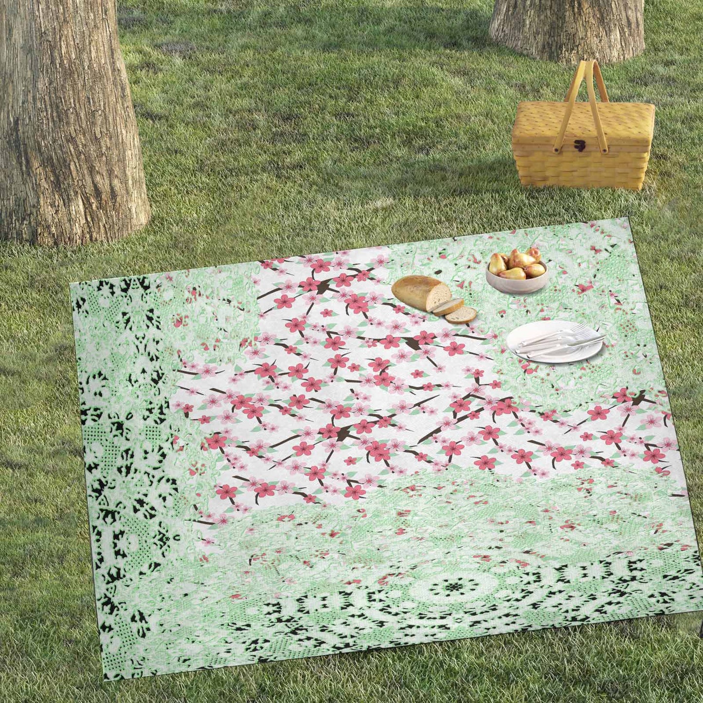 Victorian lace print waterproof picnic mat, 69 x 55in, design 10