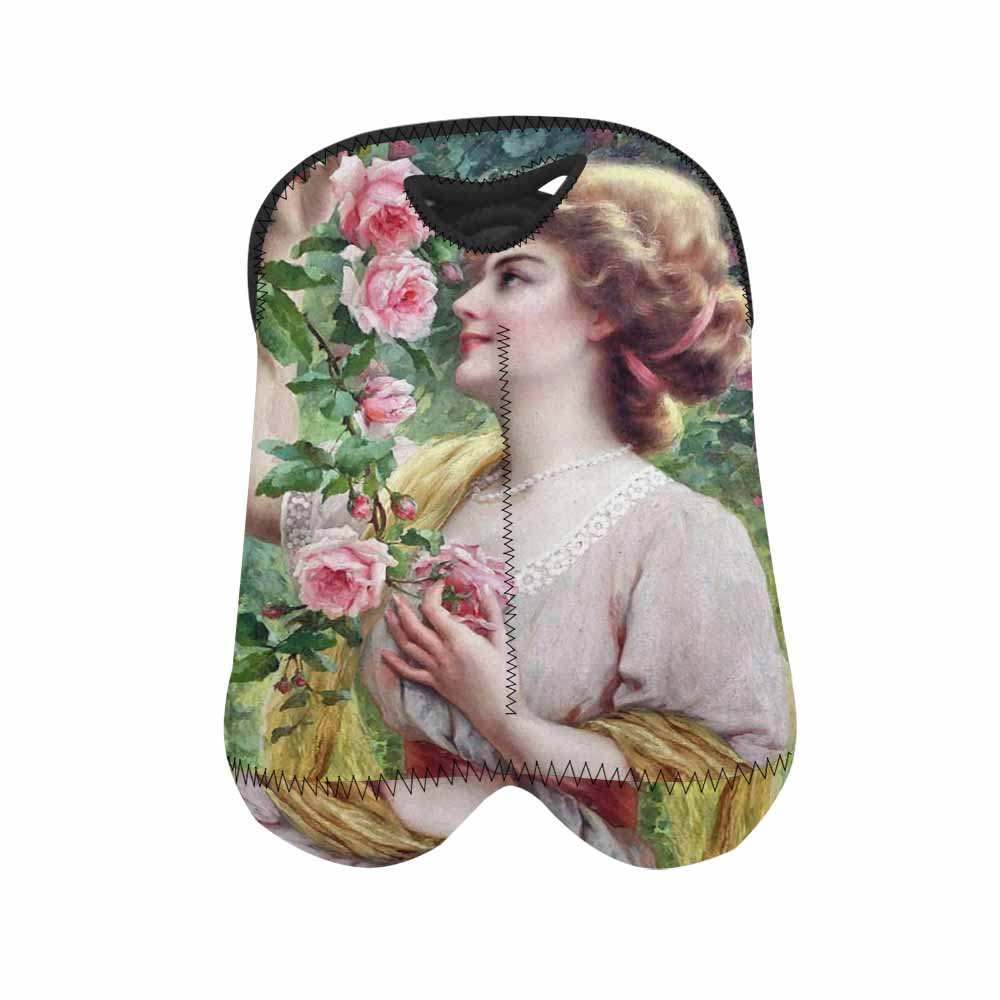 Victorian lady design 2 Bottle wine bag, lady picking pink rose