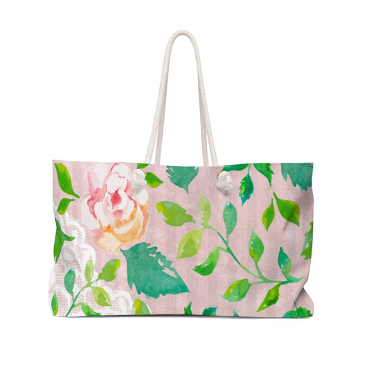 Victorian lace print weekender bag, large, design 21