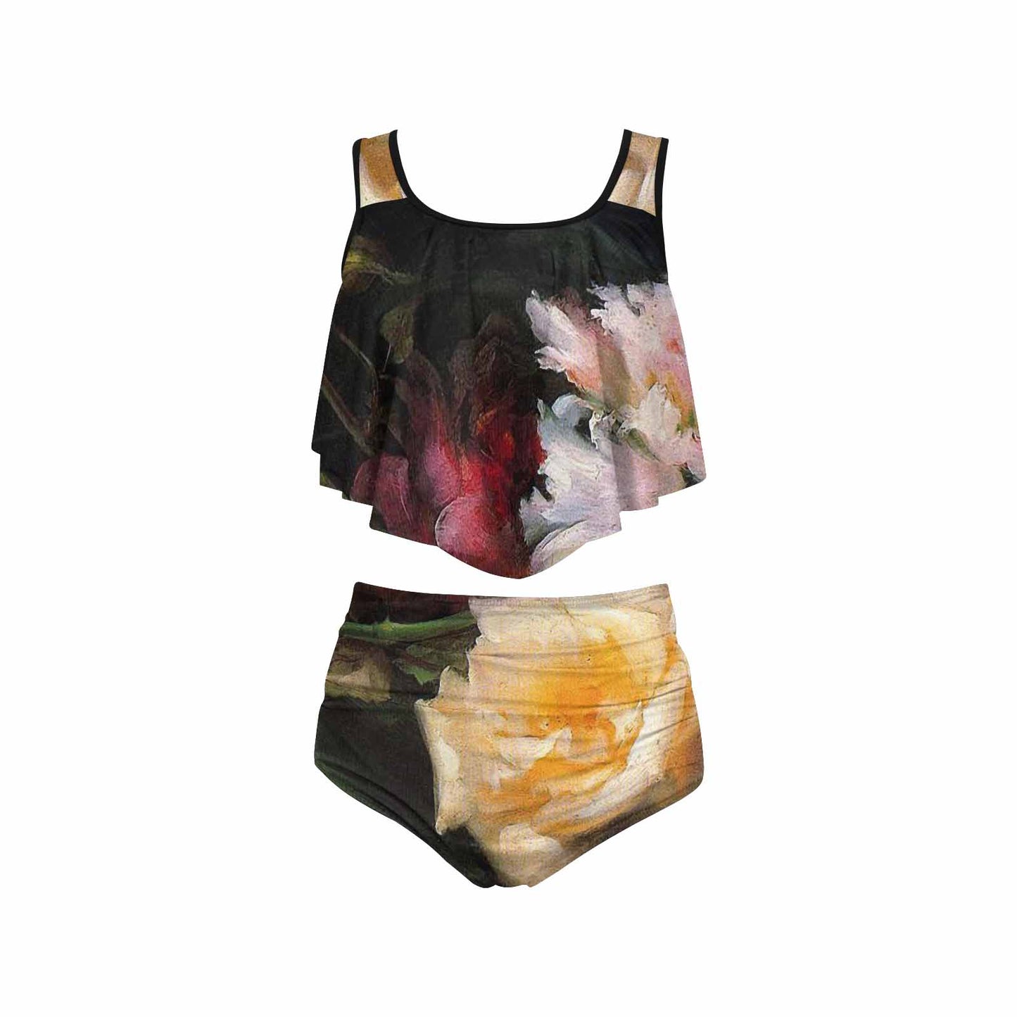 Vintage floral high waisted flounce top bikini, swim wear, Design 30