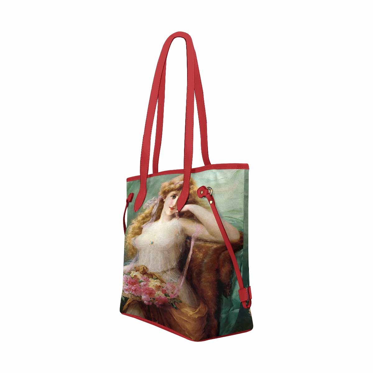 Victorian Lady Design Handbag, Model 1695361, Basket Of Roses, RED TRIM