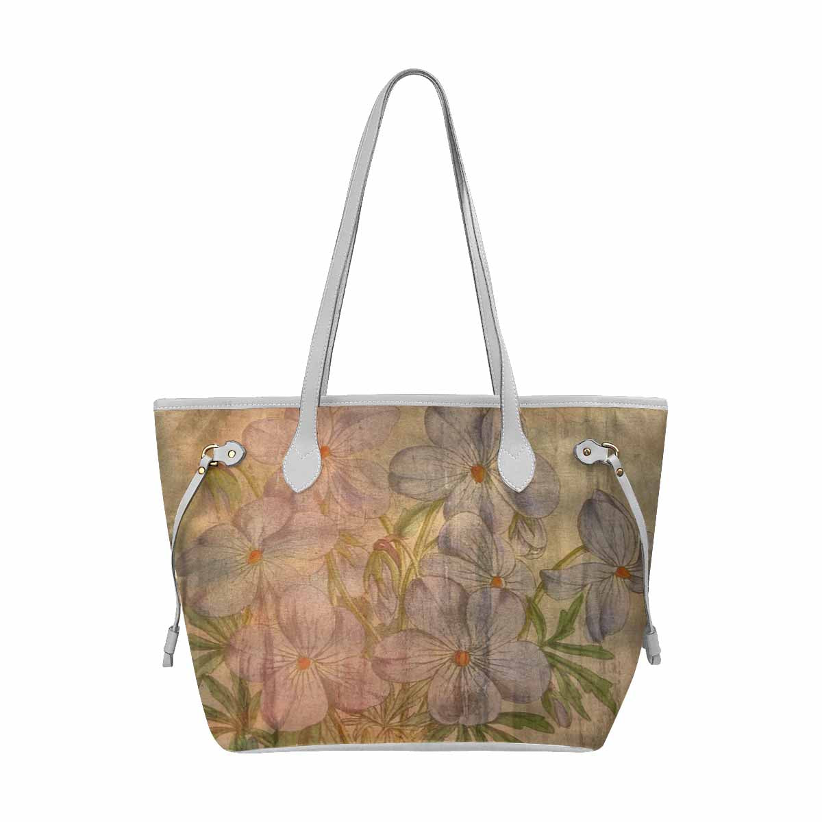 Vintage Floral Handbag, Classic Handbag, Mod 1695361 Design 13xx, WHITE TRIM