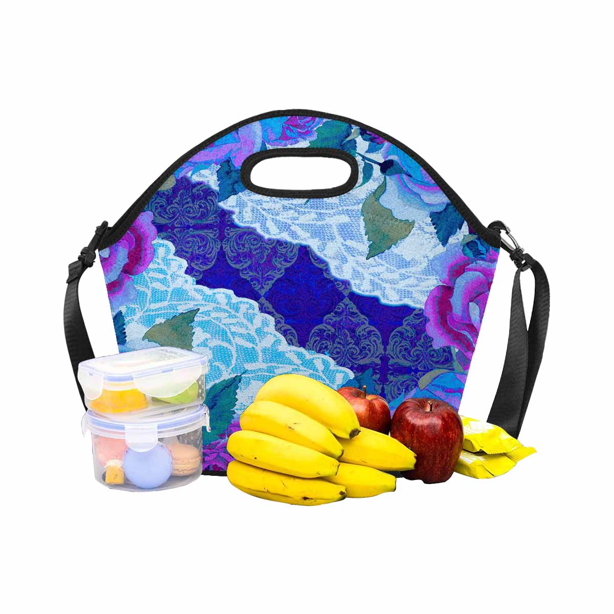 Victorian lace print insulated lunch bag, design 20