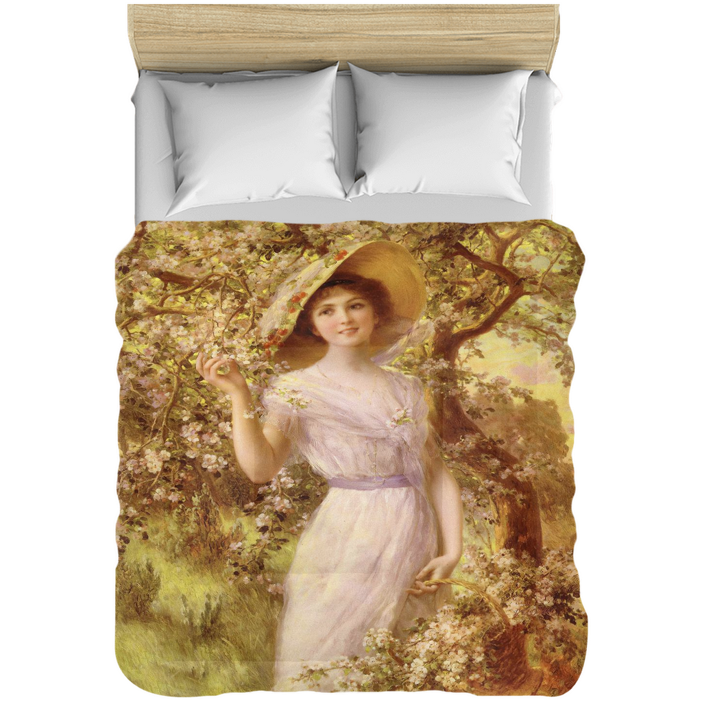Victorian lady design comforter, twin, twin XL, queen or king, CHERRY BLOSSOM