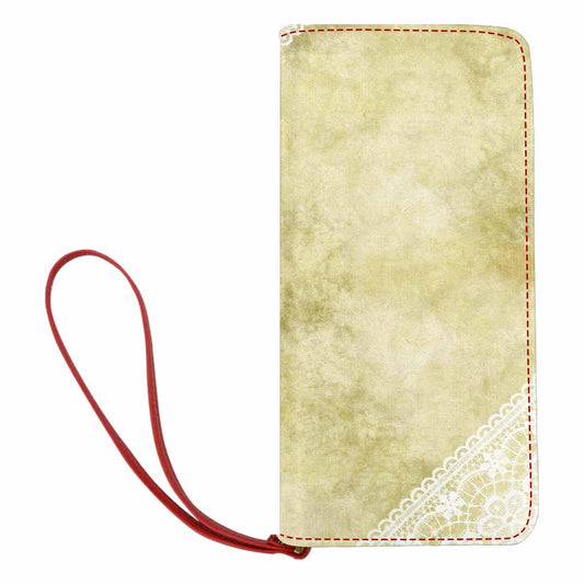 Victorian lace print womens wallet, clutch purse, red trim, design 43