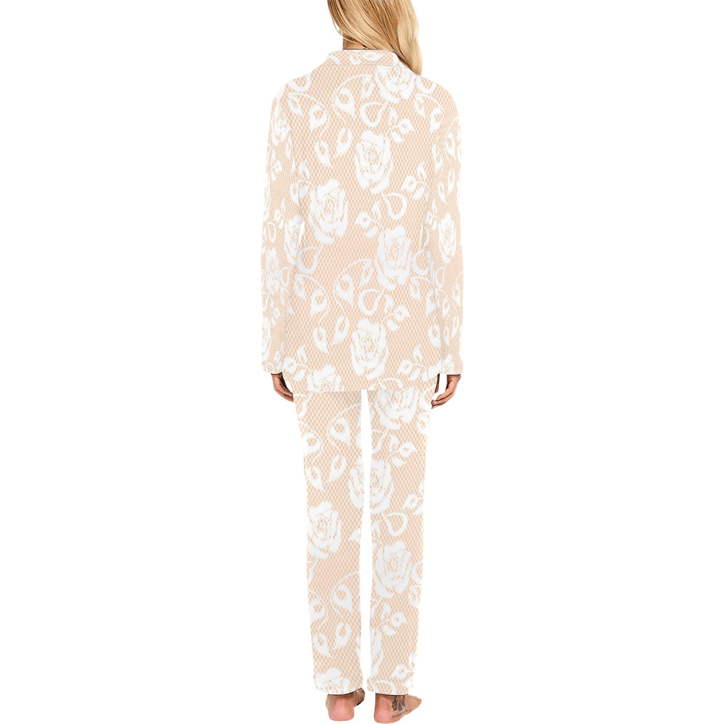 Victorian printed lace pajama set, design 16 Women's Long Pajama Set (Sets 02)