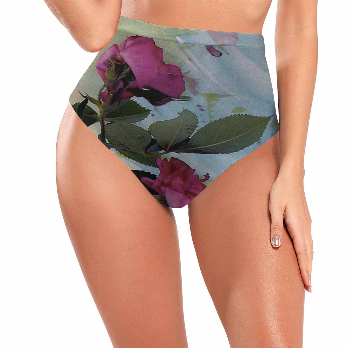 Vintage floral High waist bikini bottom, Design 21