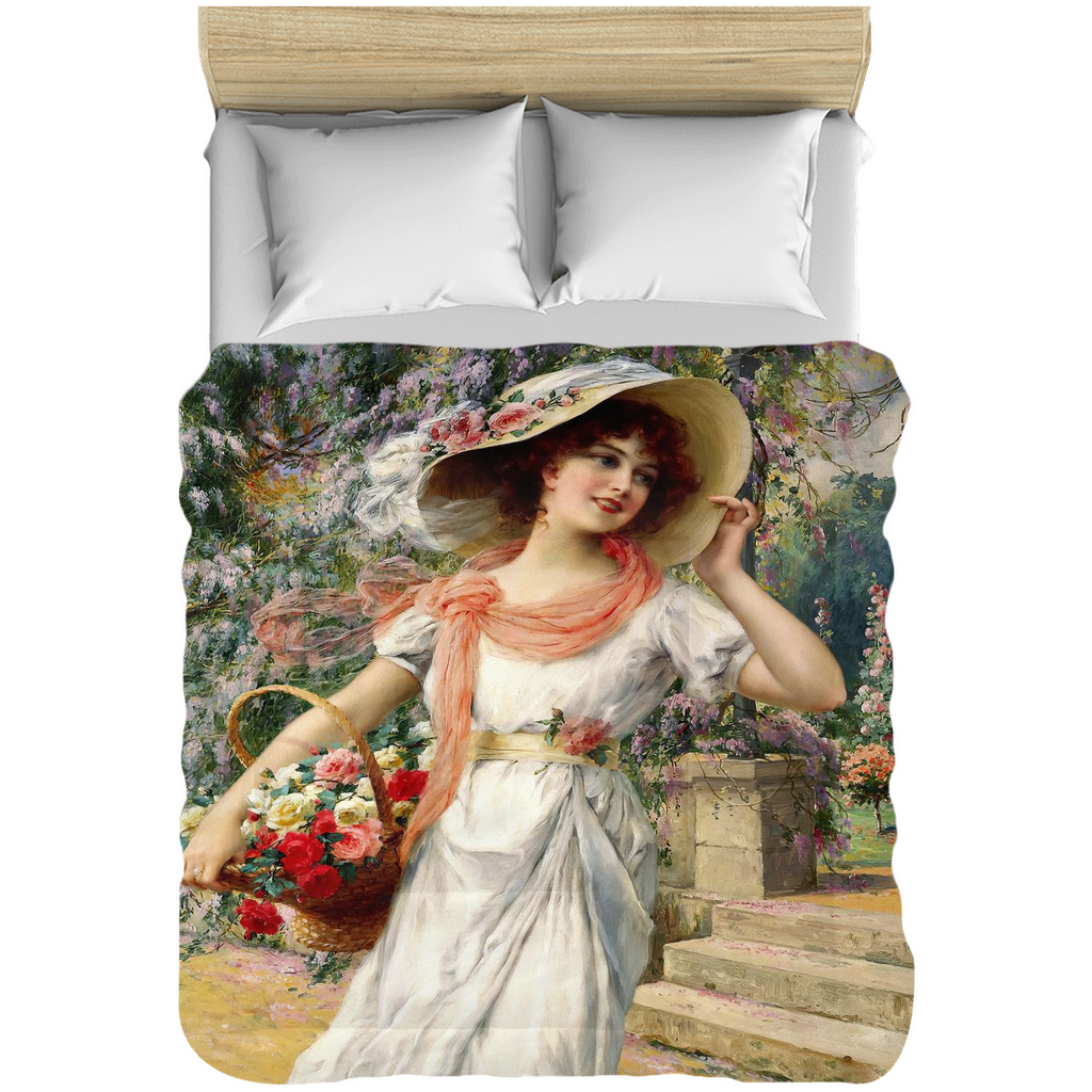 Victorian lady design comforter, twin, twin XL, queen or king, THE FLOWER GARDEN