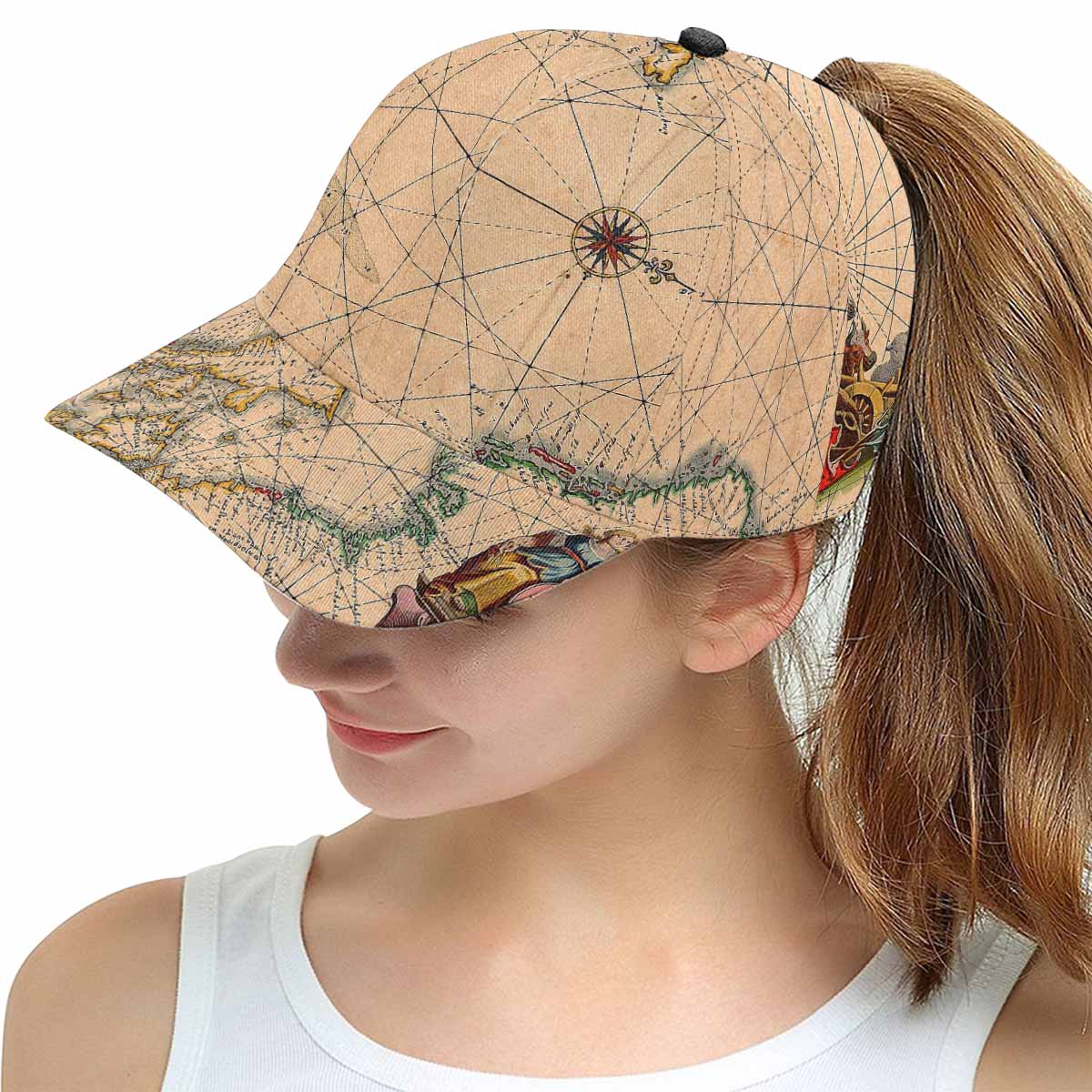 Antique Map design mens or womens deep snapback cap, trucker hat, Design 7