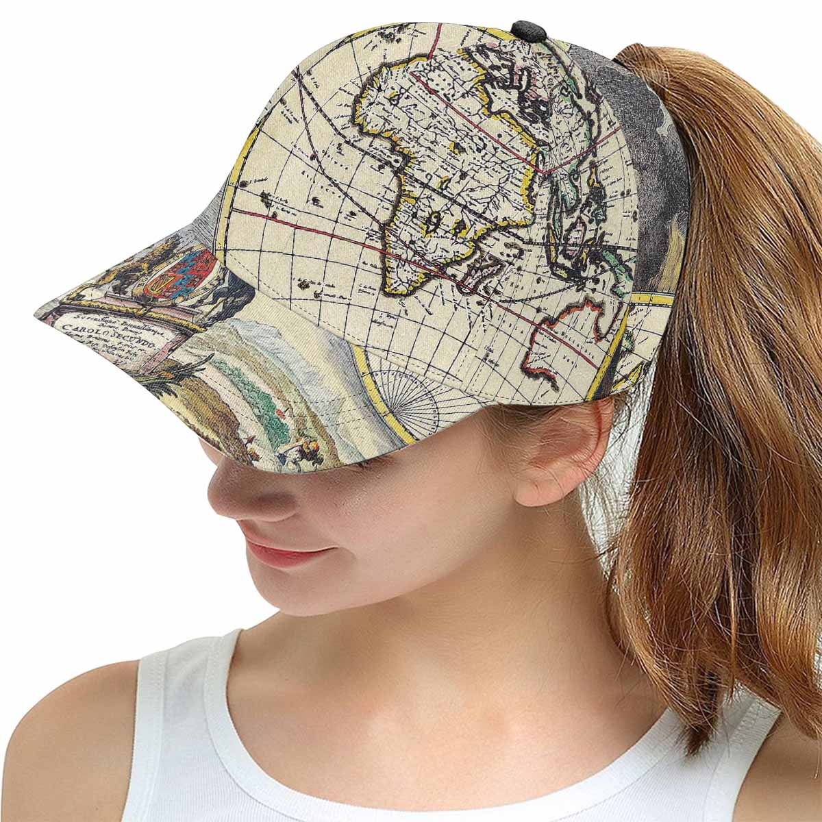 Antique Map design mens or womens deep snapback cap, trucker hat, Design 19