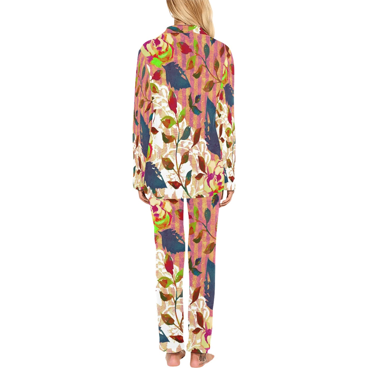 Victorian printed lace pajama set, design 22 Women's Long Pajama Set (Sets 02)