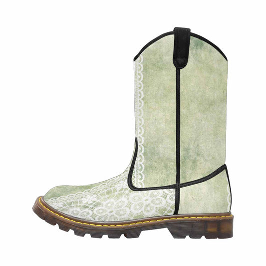 Victorian lace print, western lumber boots, design 42
