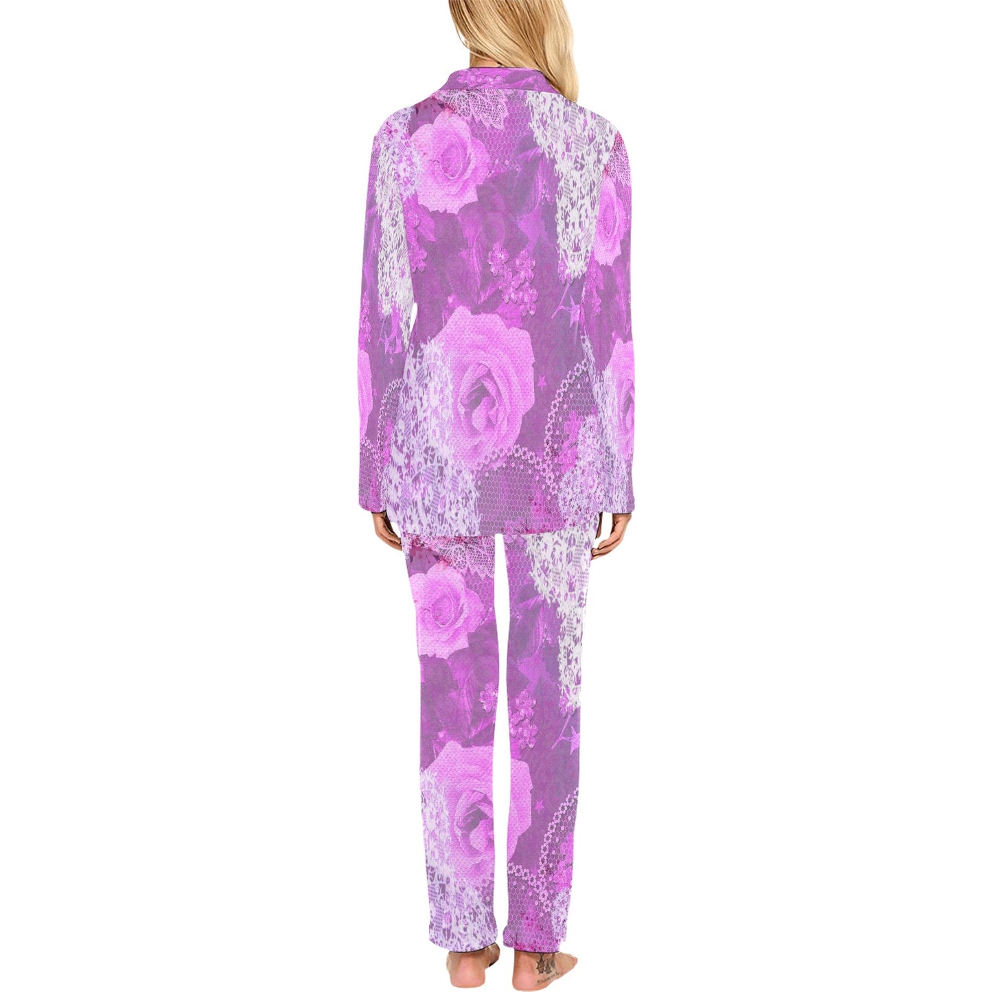 Victorian printed lace pajama set, design 03 Women's Long Pajama Set (Sets 02)