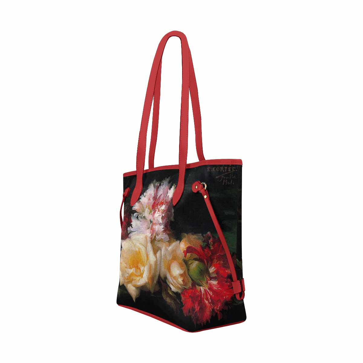 Vintage Floral Handbag, Classic Handbag, Mod 1695361 Design 30 RED TRIM