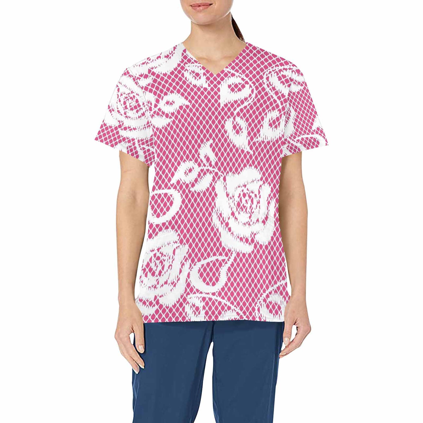 Victorian lace print professional scrubs, nurses scrub, unisex, design 17