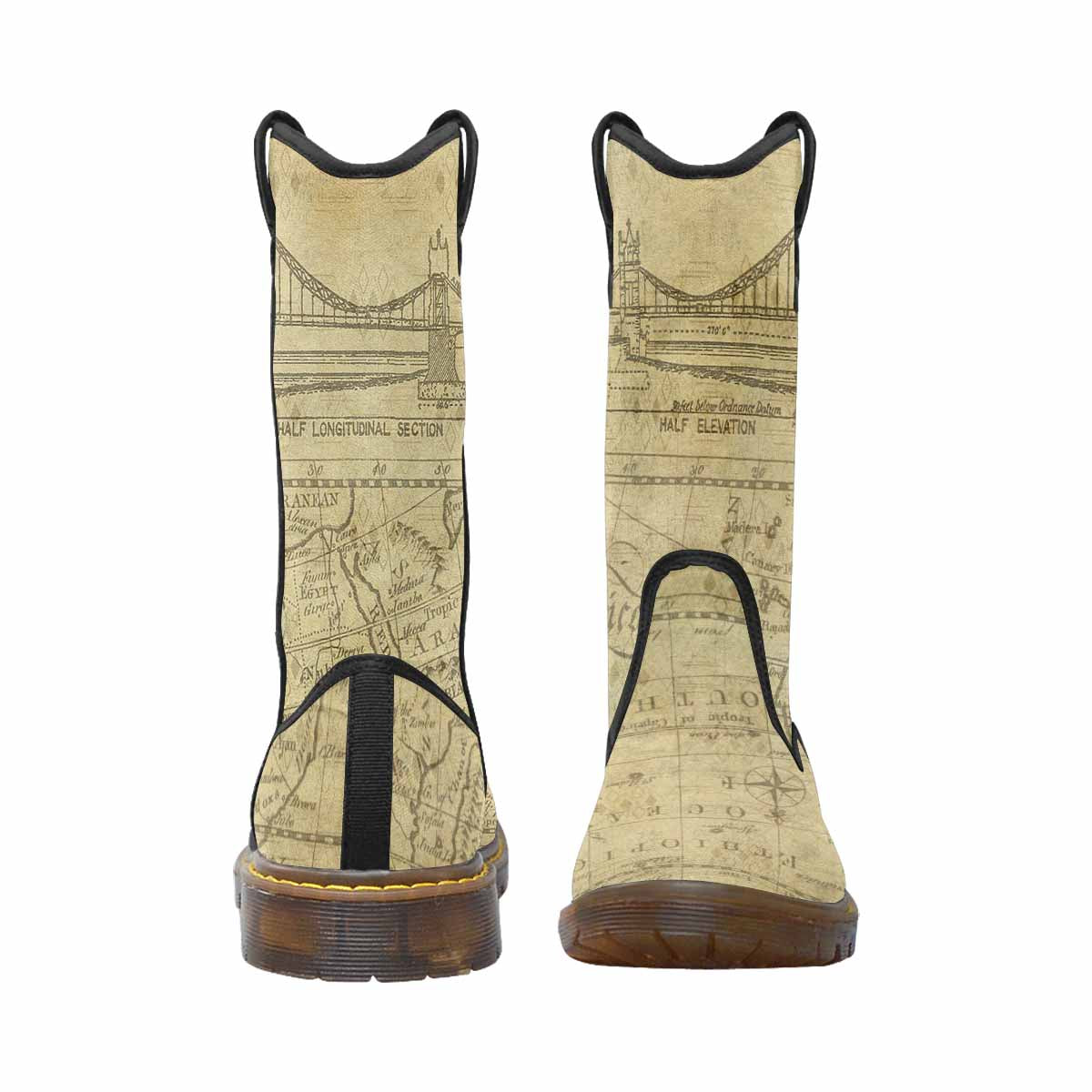 Antique Map design womens western lumber boots, Design 1