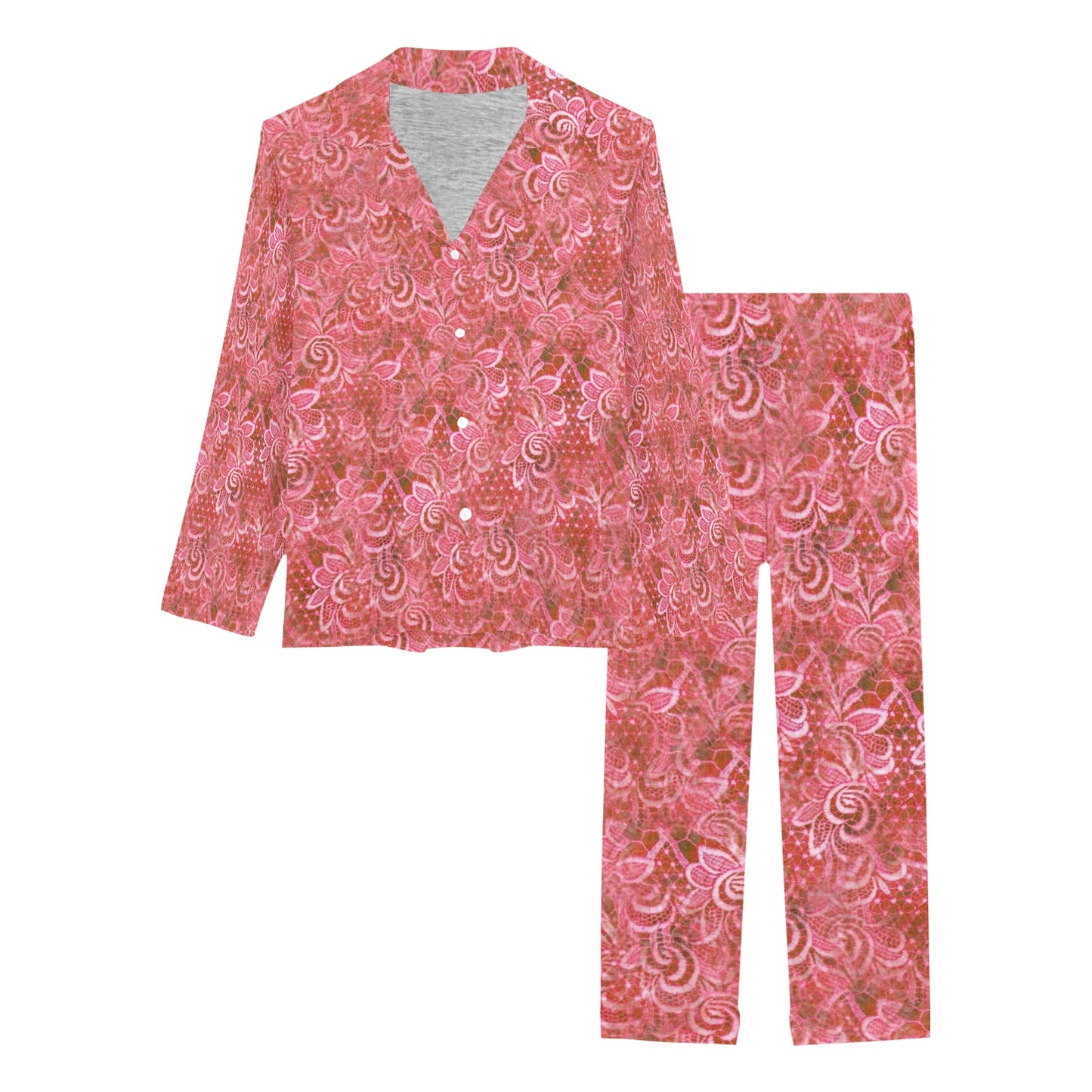 Victorian printed lace pajama set, design 33 Women's Long Pajama Set (Sets 02)