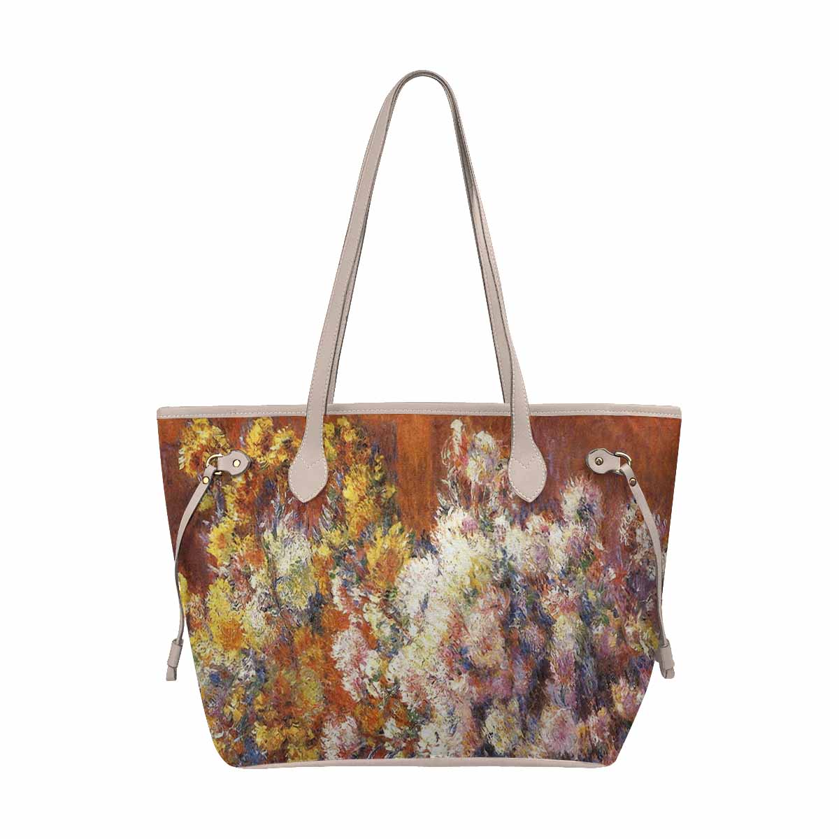 Vintage Floral Handbag, Classic Handbag, Mod 1695361 Design 57, BEIGE/TAN TRIM