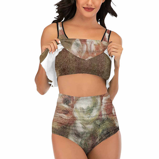 Vintage floral high waisted flounce top bikini, swim wear, Design 15