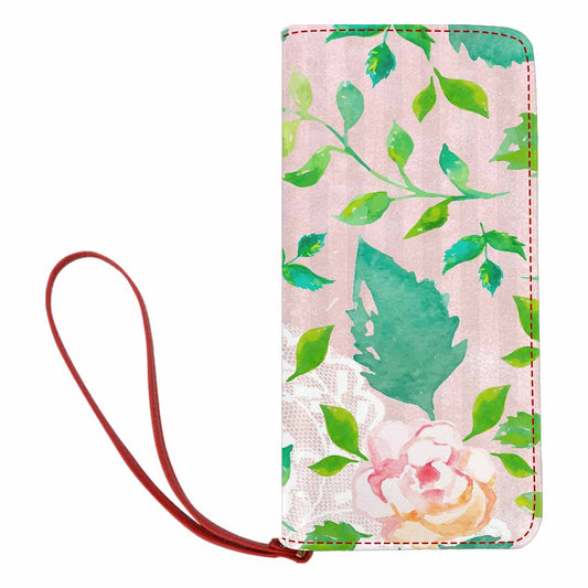 Victorian lace print womens wallet, clutch purse, red trim, design 21