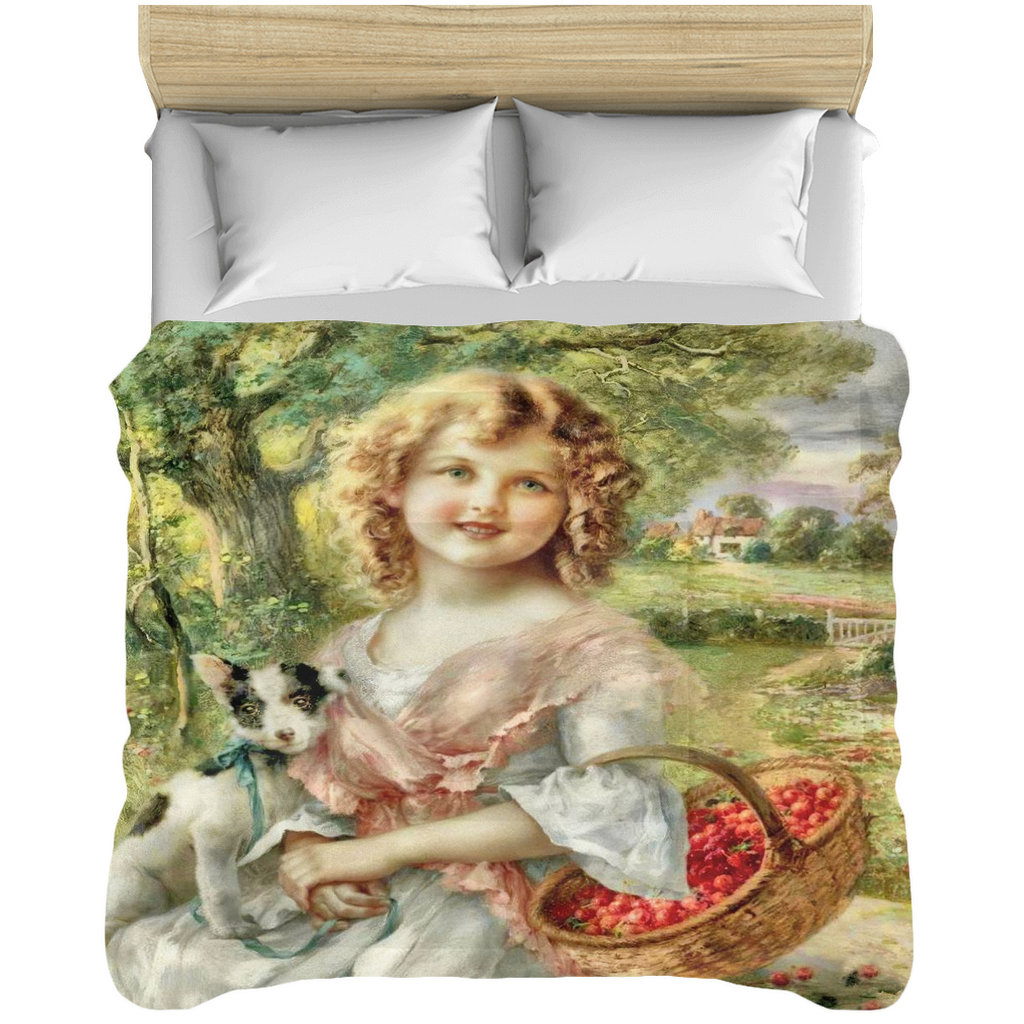 Victorian lady design comforter, twin, twin XL, queen or king, Girl with Cherry