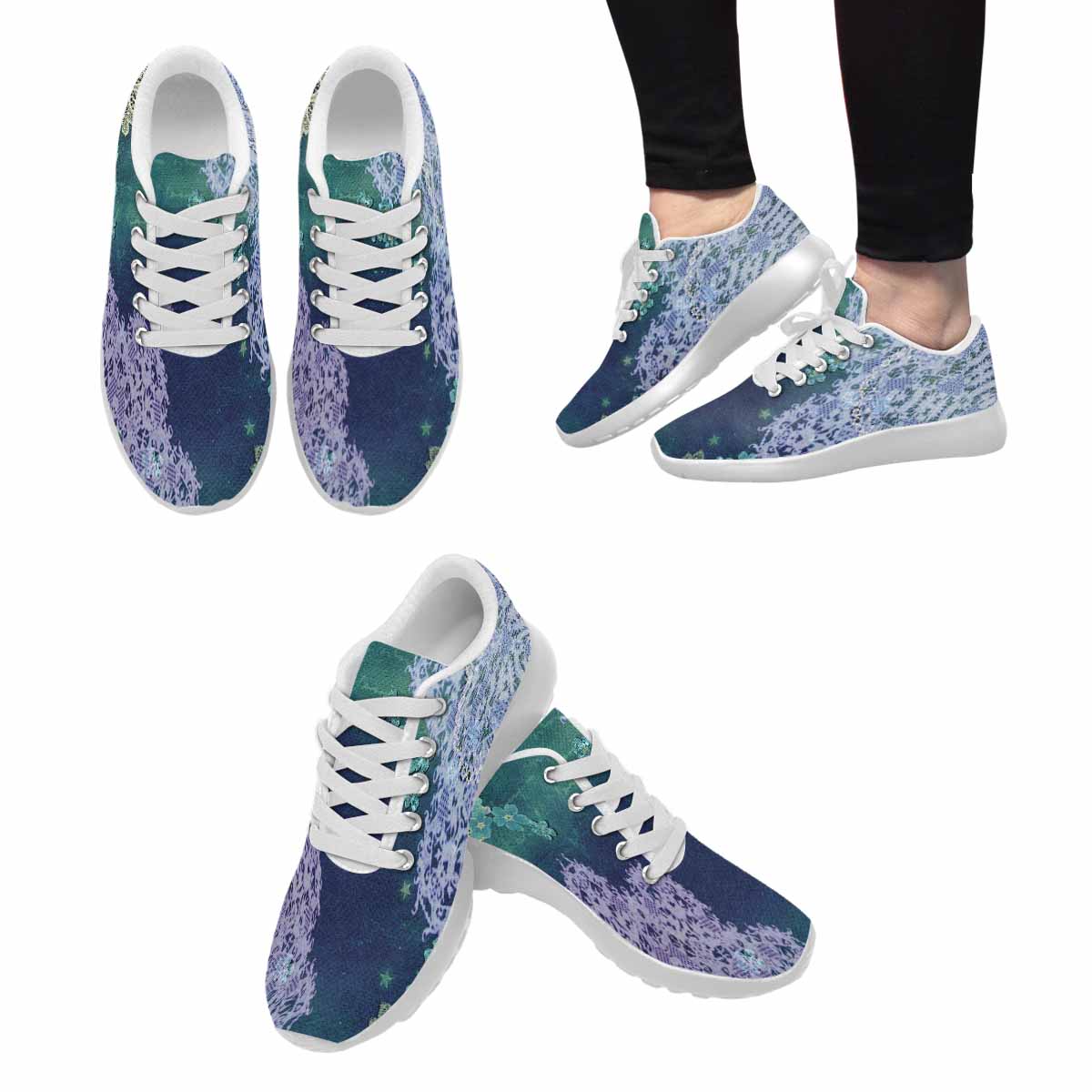 Victorian lace print, womens cute casual or running sneakers, design 05