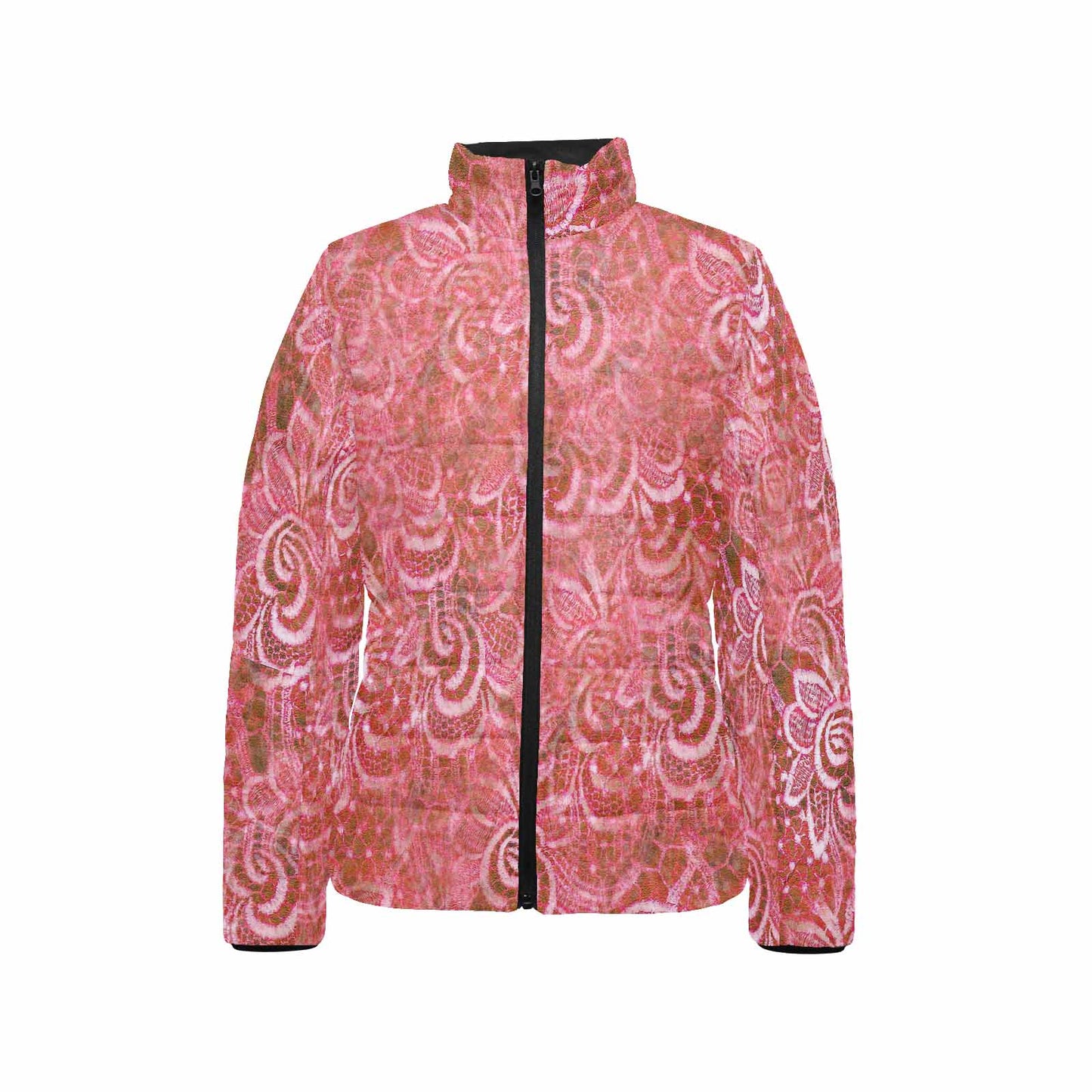 Victorian Lace print womens padded quilted jacket, design 33