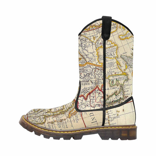 Antique Map design mens western lumber boots, Design 10