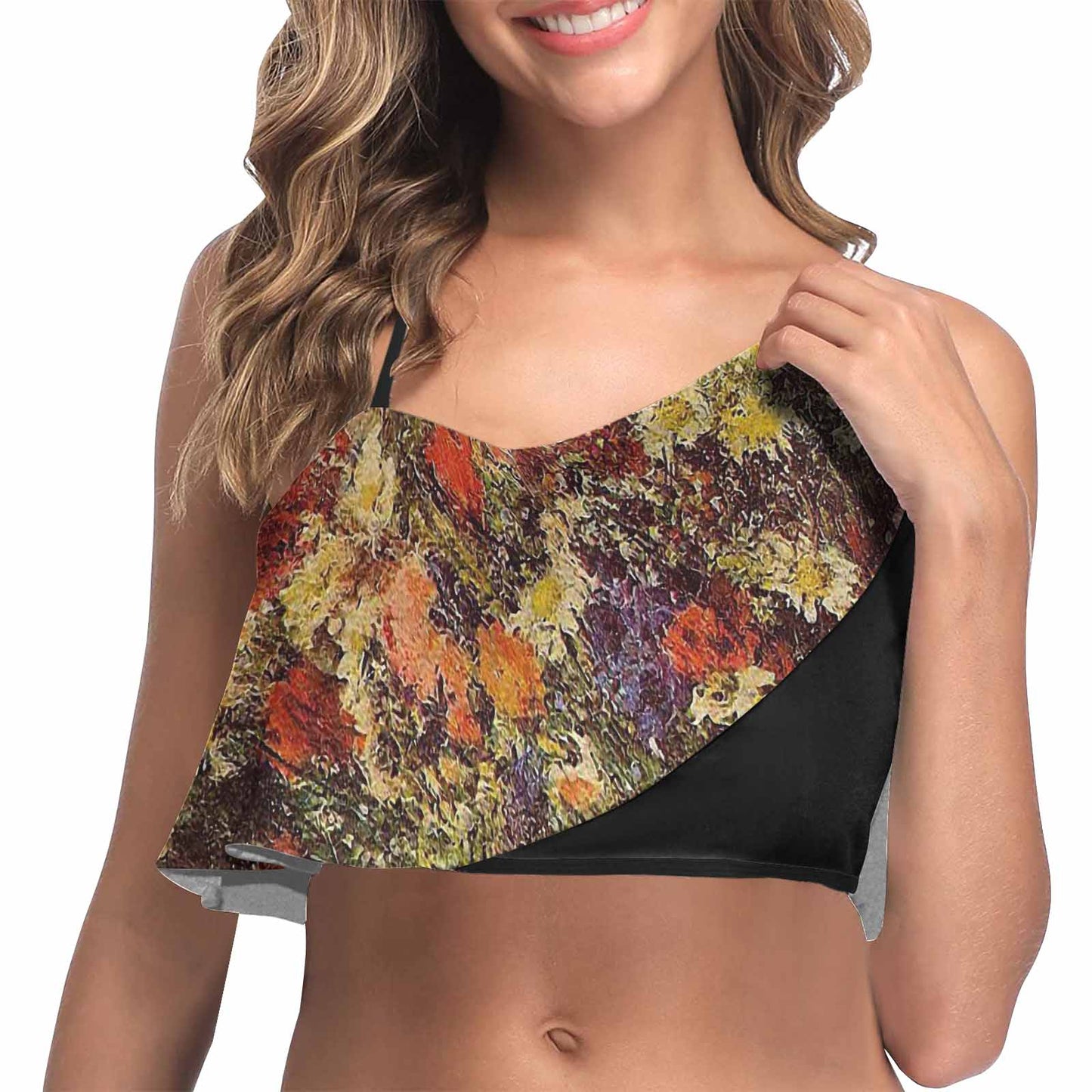 Vintage floral flounce bikini top, Design 24