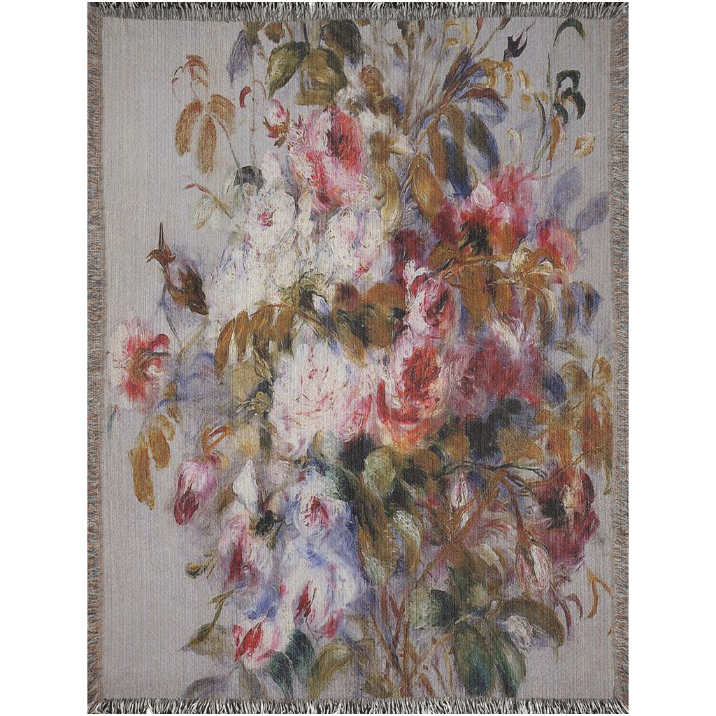 100% cotton Vintage Floral design woven blanket, 50 x 60 or 60 x 80in, Design 12