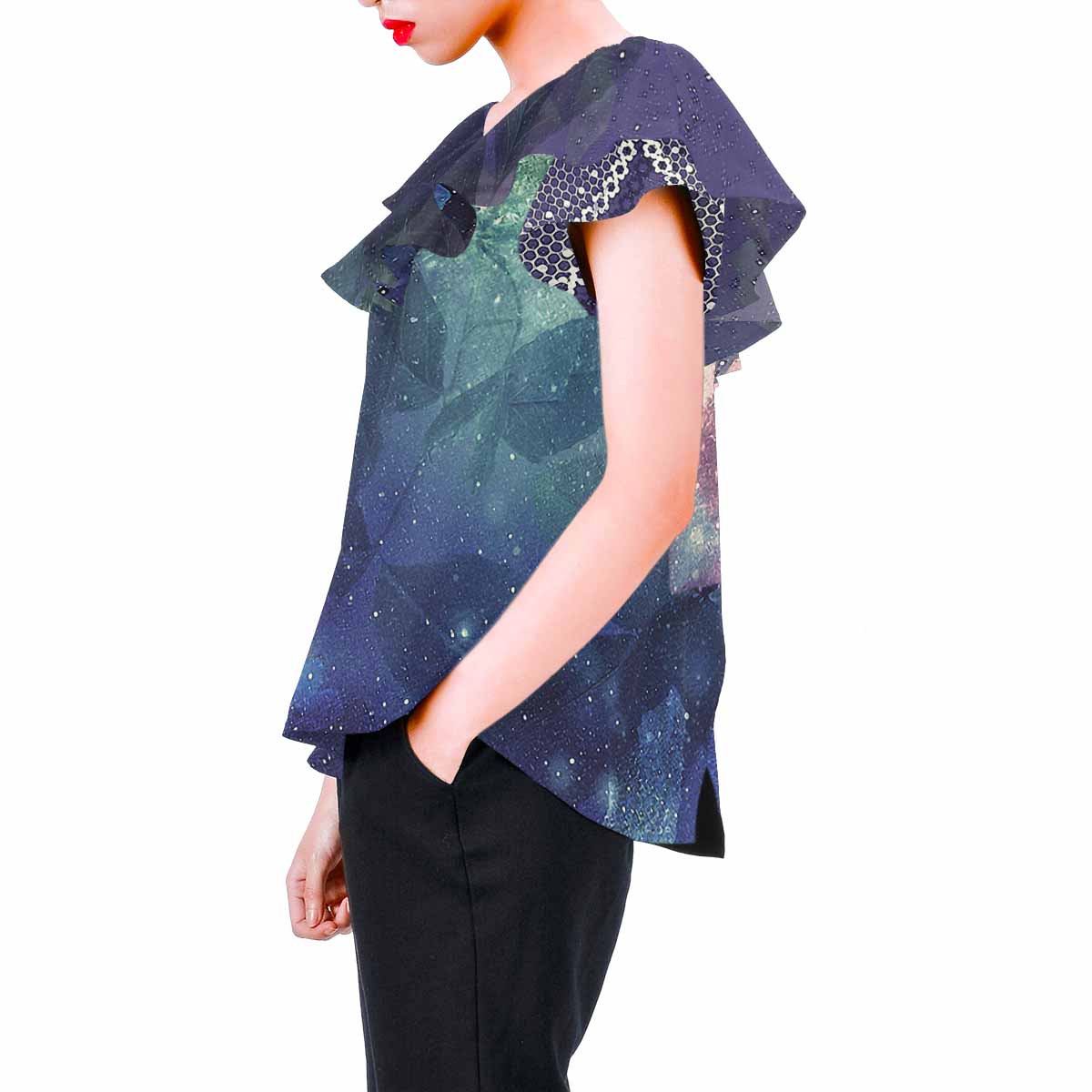 Victorian Lace print Chiffon Blouse, design 02