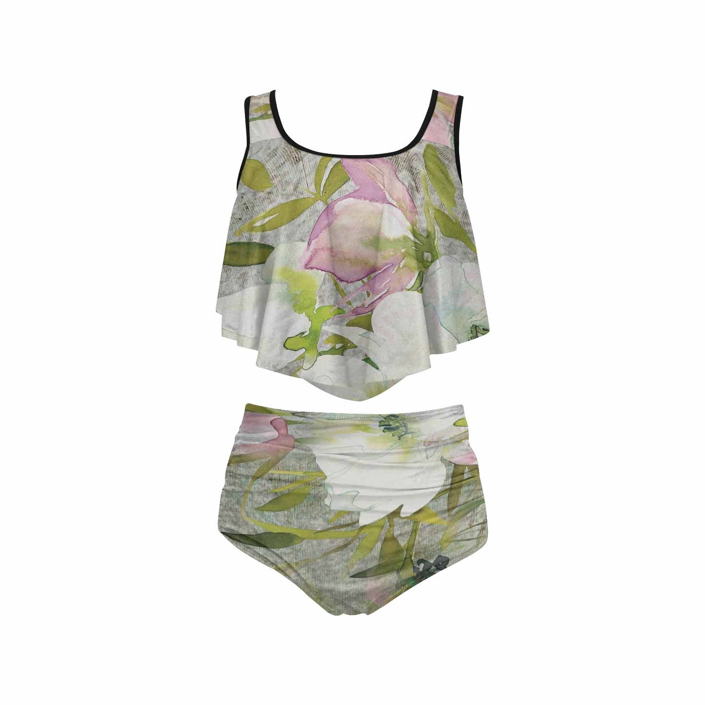 Vintage floral high waisted flounce top bikini, swim wear, Design 03