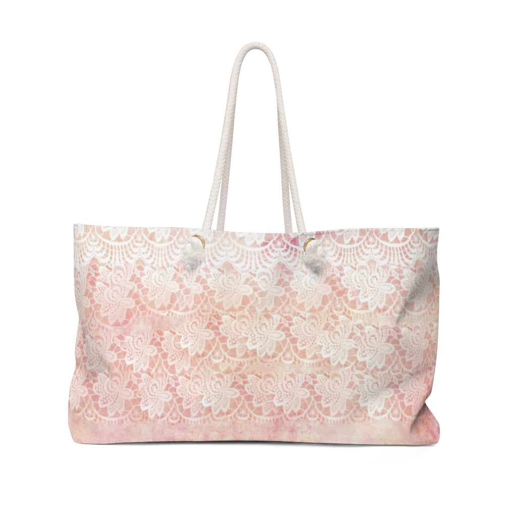 Victorian lace print weekender bag, large, design 38