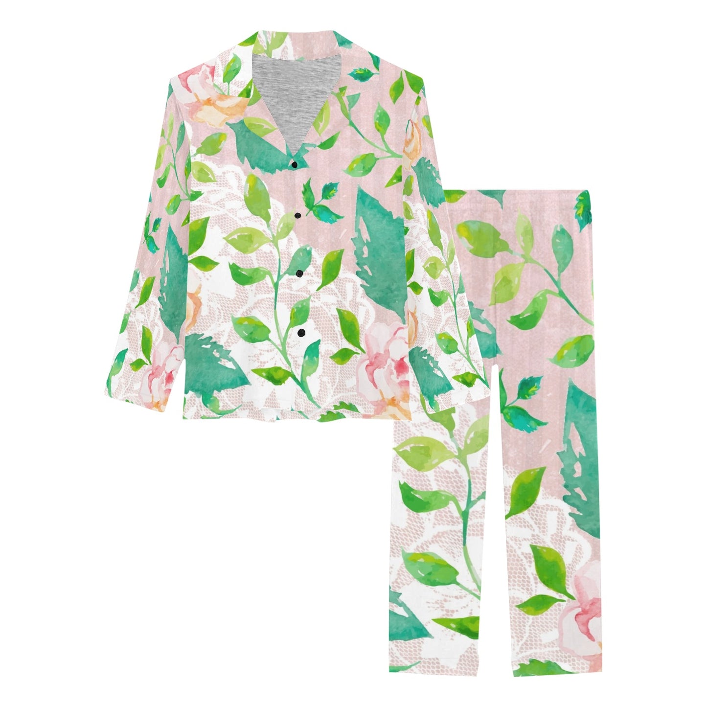 Victorian printed lace pajama set, design 21 Women's Long Pajama Set (Sets 02)