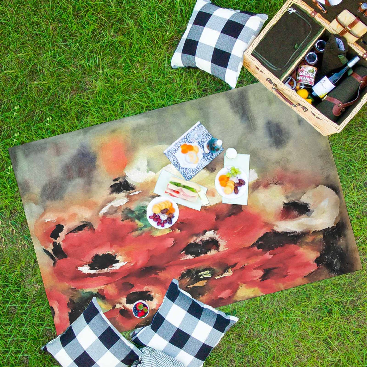Vintage Floral waterproof picnic mat, 81 x 55in, Design 14